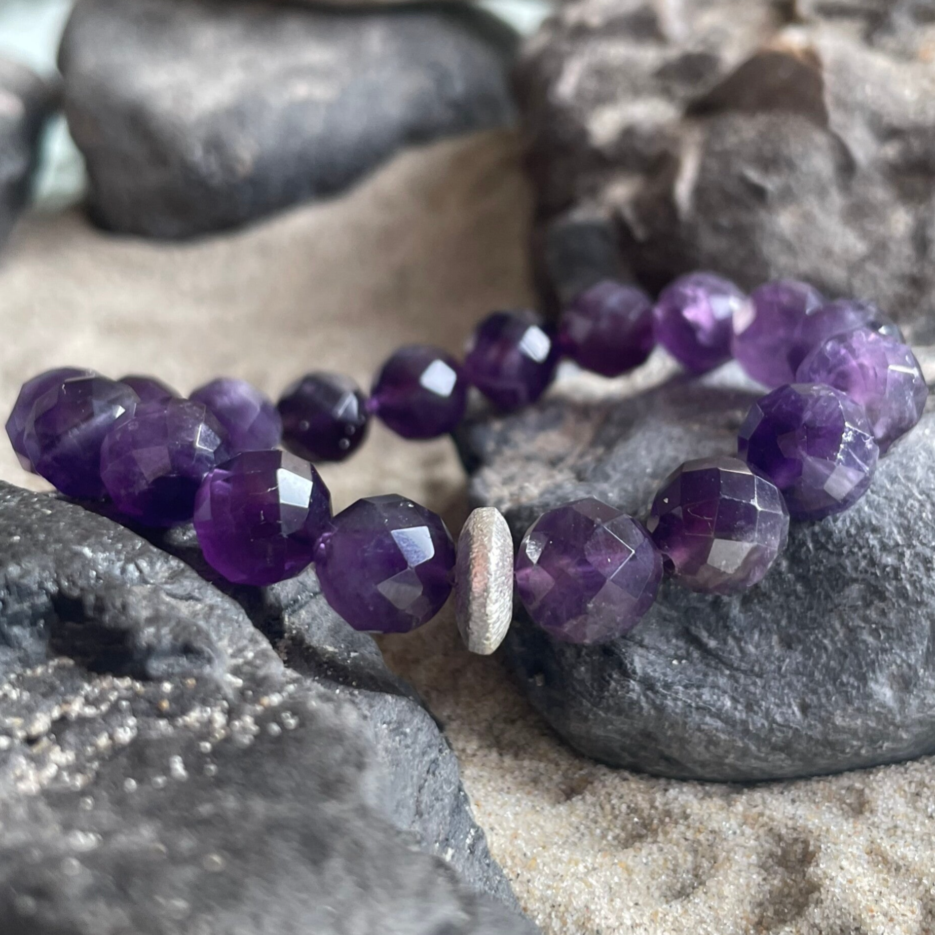 AMETHYST Edelstein Armband | 925 Sterling Silber | 10 mm | TRAUMSTILLE