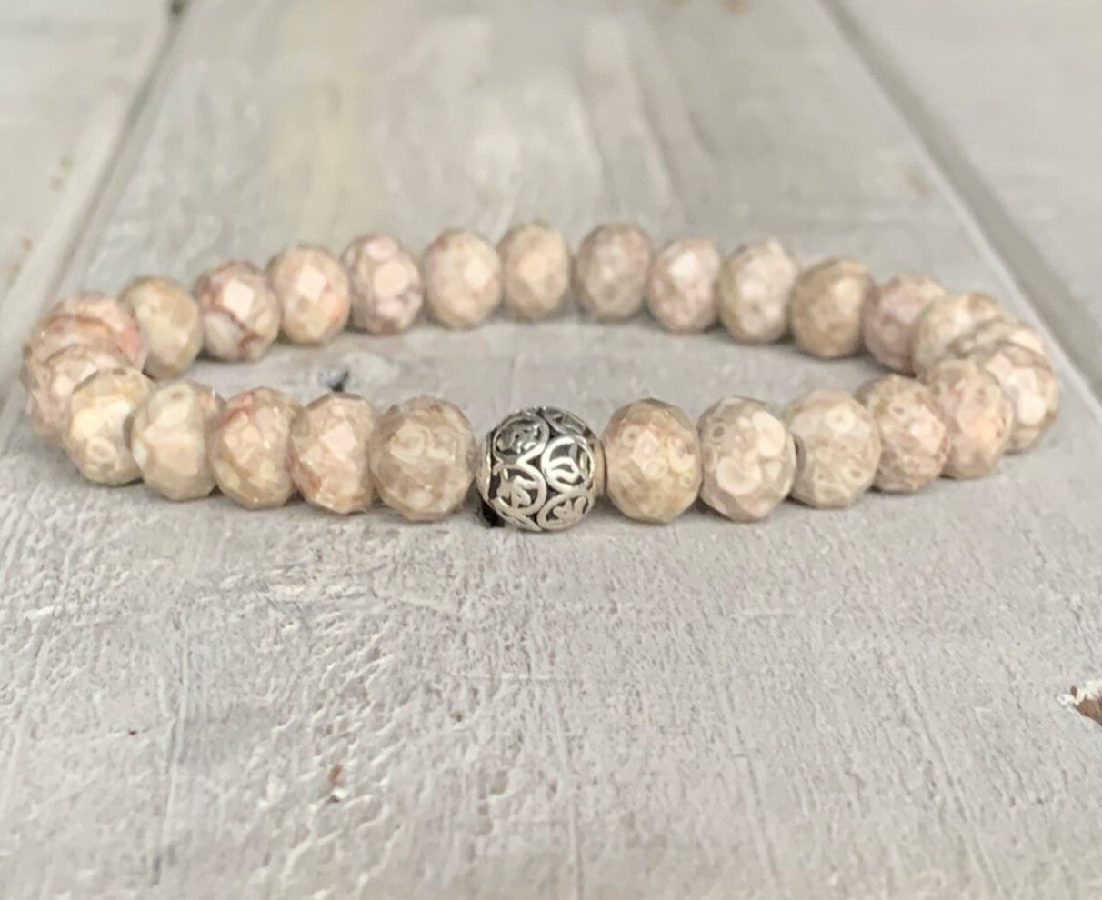 FOSSILIEN Armband | 925 Sterling Silber Perle OM | 8 mm | WIRBELWIND