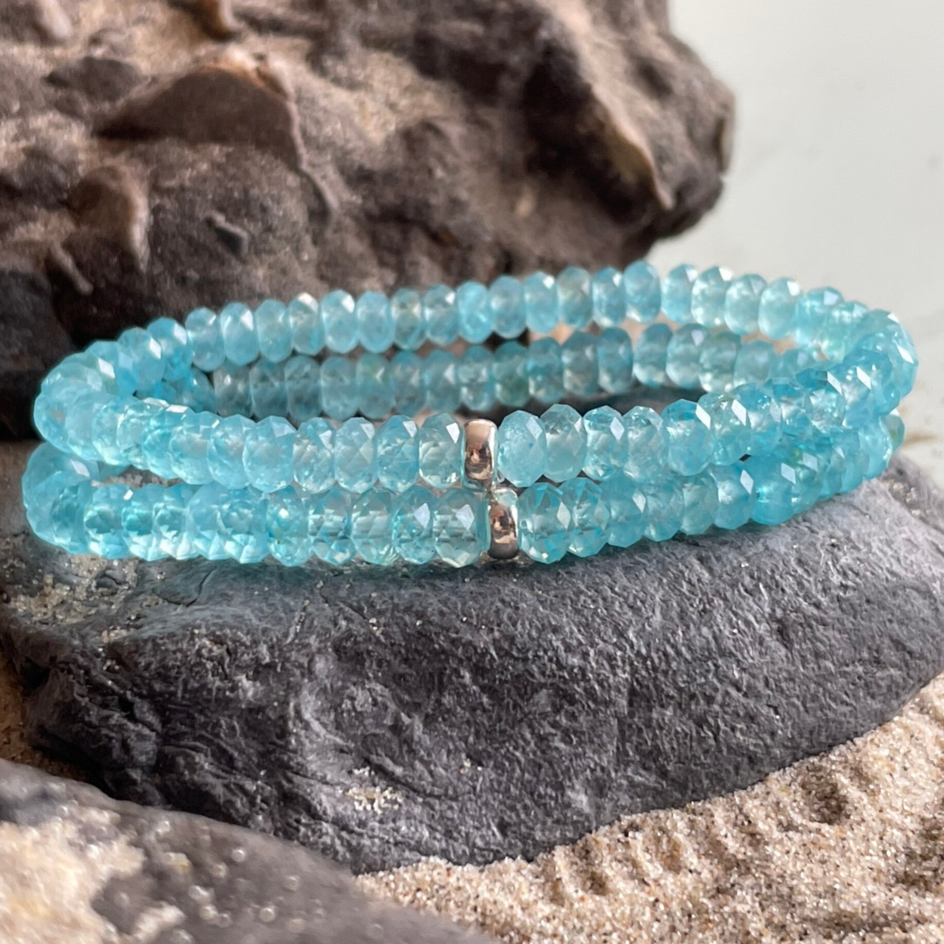 TOPAS Edelstein Armband | 925 Sterling Silber | 6 mm | MEERESGLITZERN