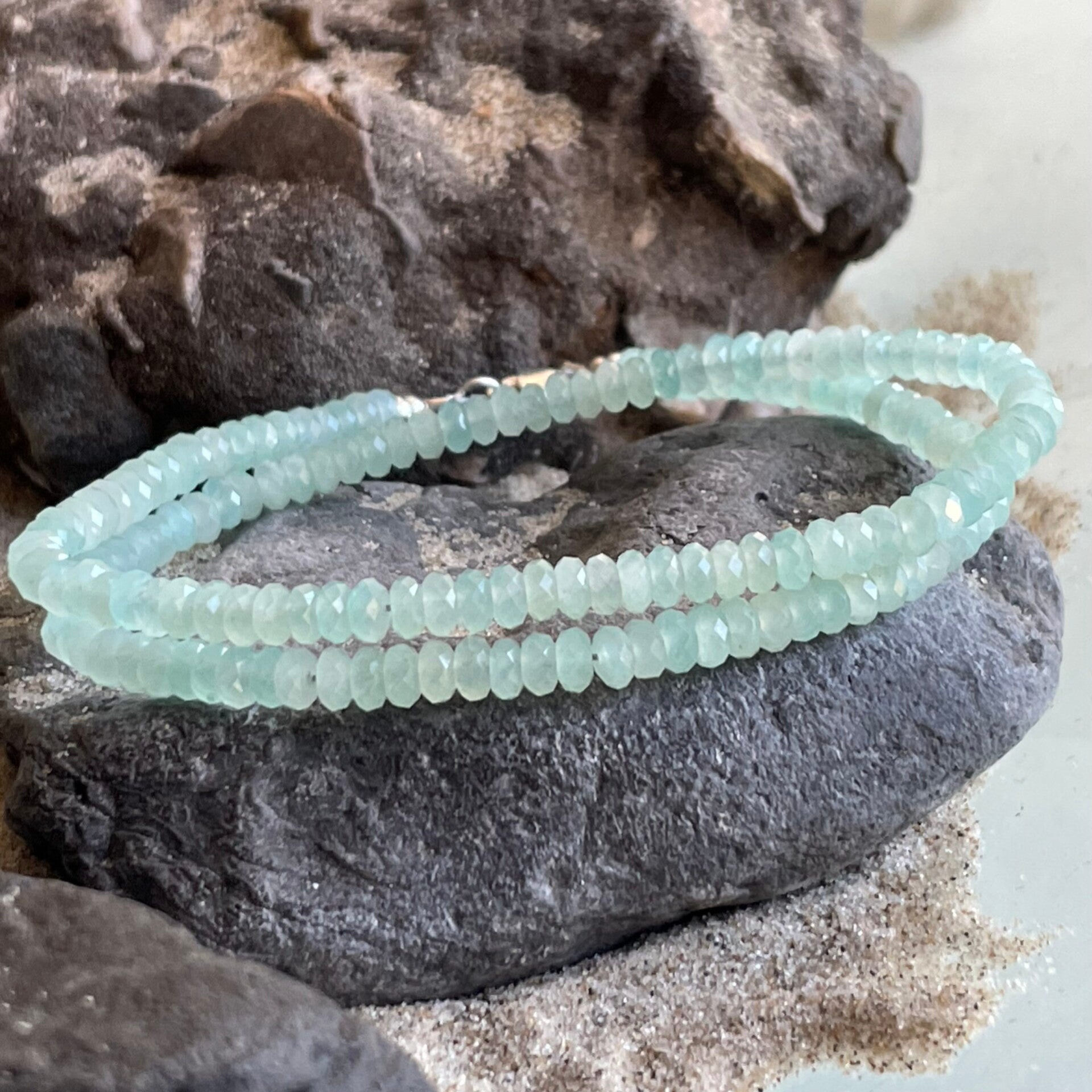 AMAZONIT Edelstein Halskette | kurzer Choker | 925 Sterling Silber | 4 mm | SEELENBAUMLER