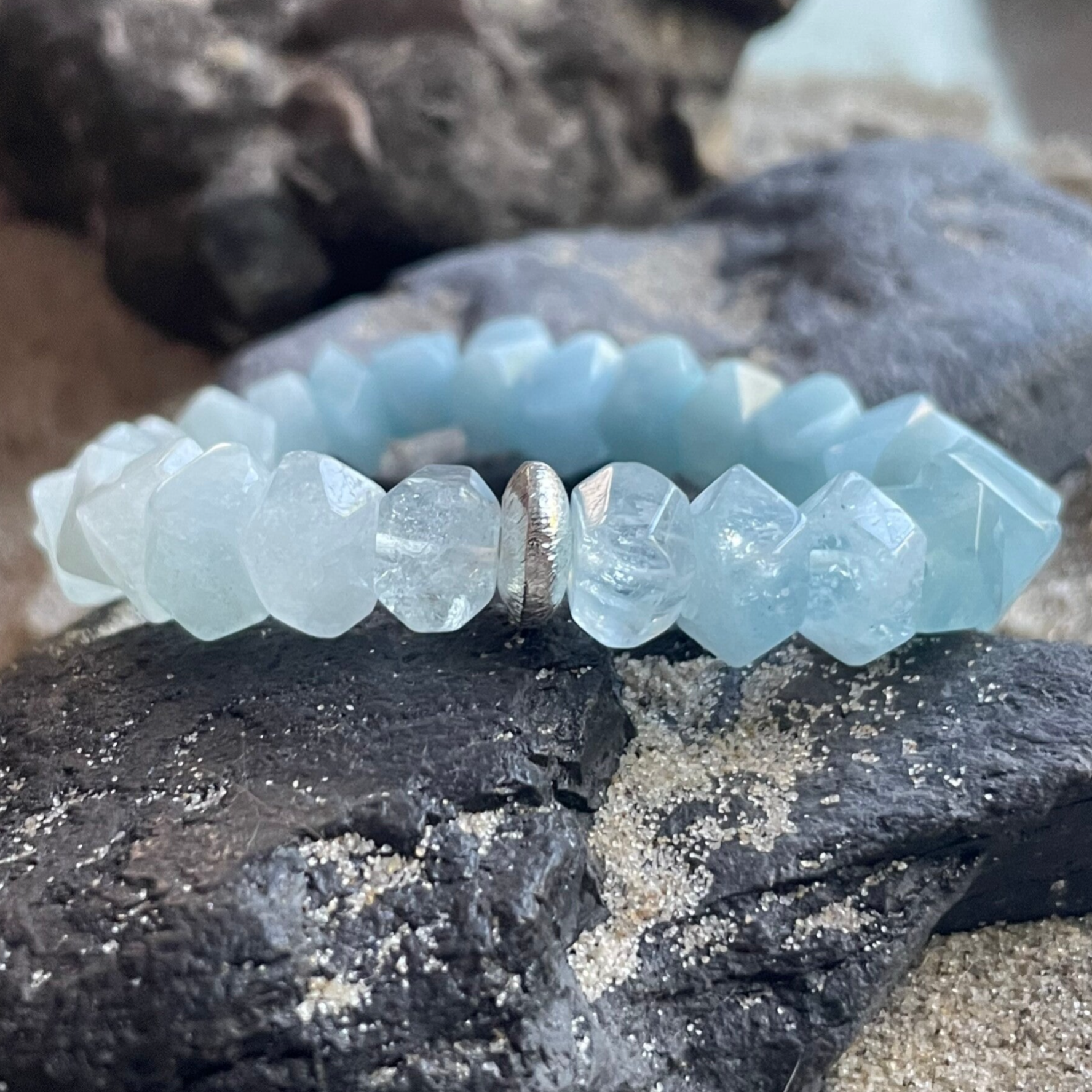 AQUAMARIN Edelstein Armband | minimalistischer Schmuck | 10 - 14 mm | 925 Sterling Silber | HIMMELSZELT