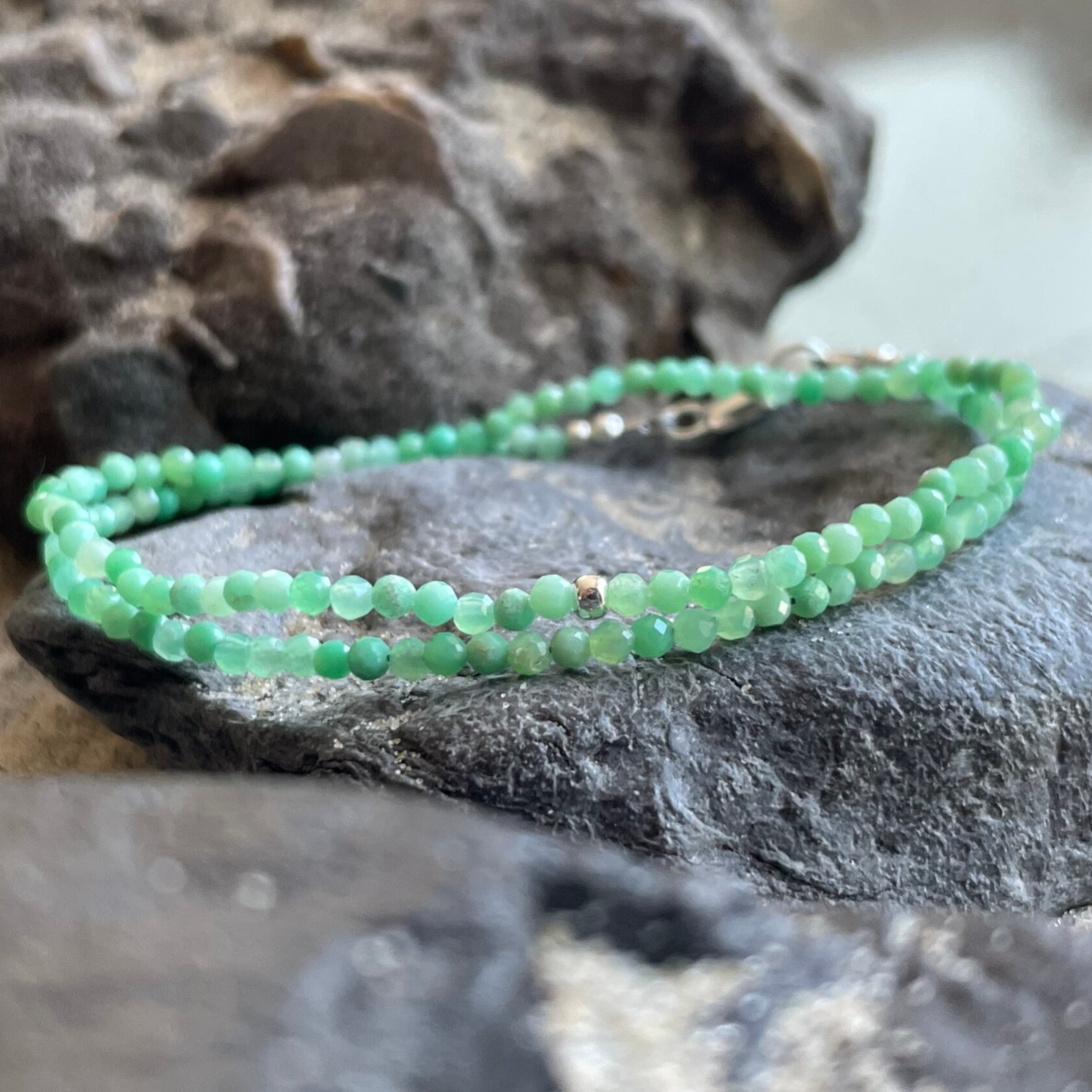 CHRYSOPRAS Edelstein Armband | 925 Sterling Silber | 2 mm | SOMMERLIEBE