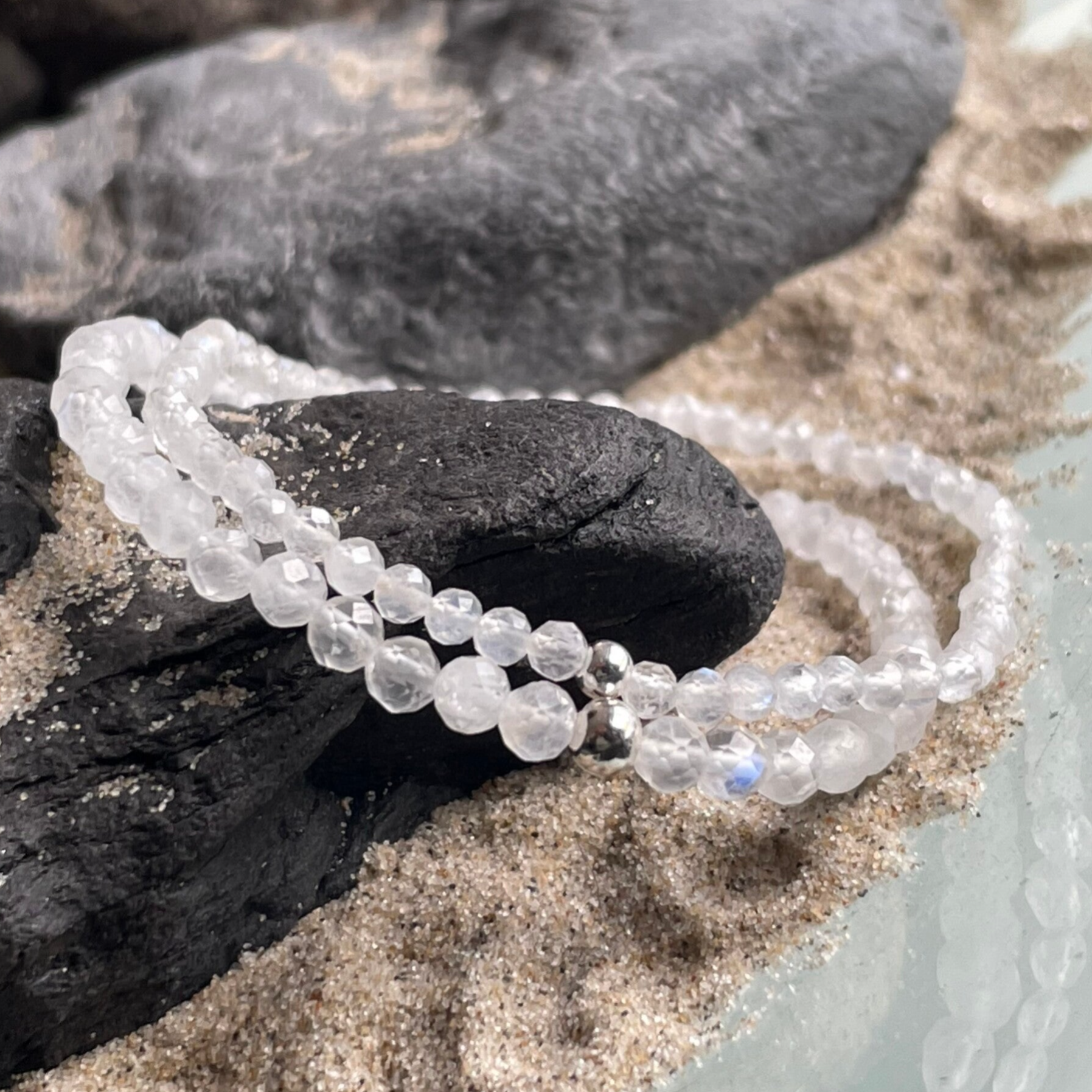 REGENBOGEN MONDSTEIN Edelstein Armband | 925 Sterling Silber | 3 oder 4 mm | MONDSCHEINTARIF oder VOLLMONDNACHT