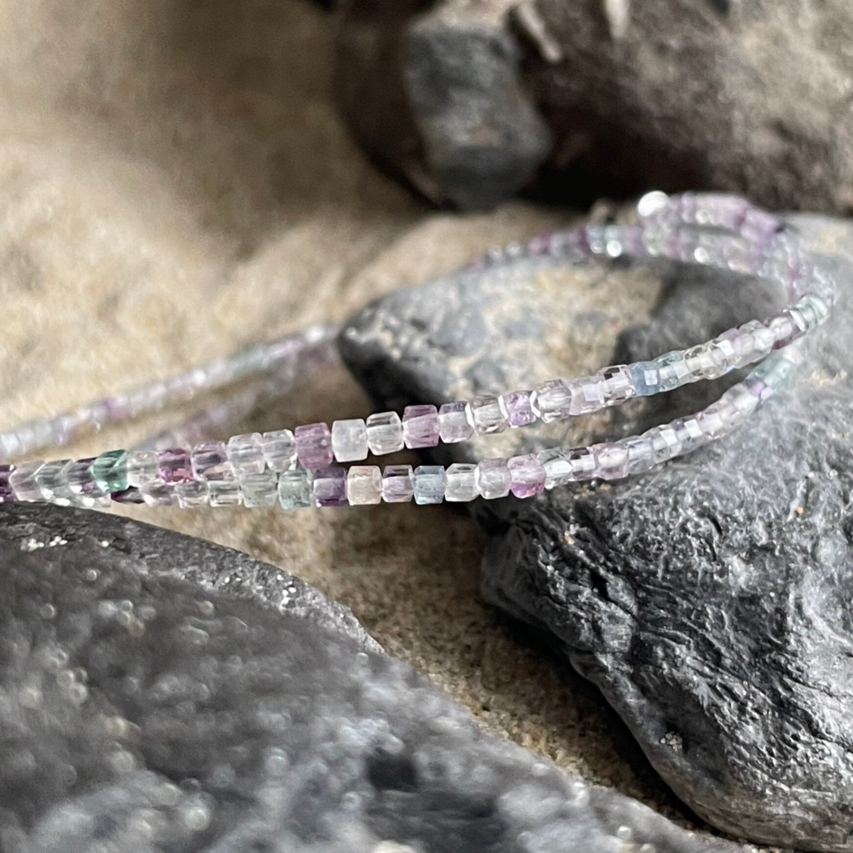 FLUORIT Edelstein Halskette | kurzer Choker | 925 Sterling Silber | 2 mm | LIBELLENFLÜGEL