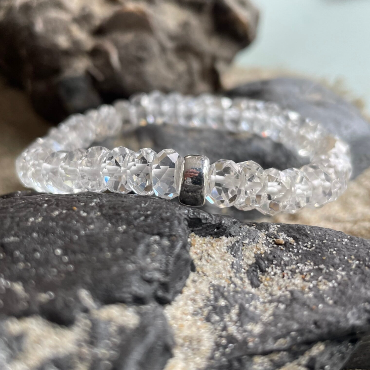 BERGKRISTALL Edelstein Armband | 925 Sterling Silber | minimalistischer echter Schmuck | 8 mm | GLANZSTÜCK