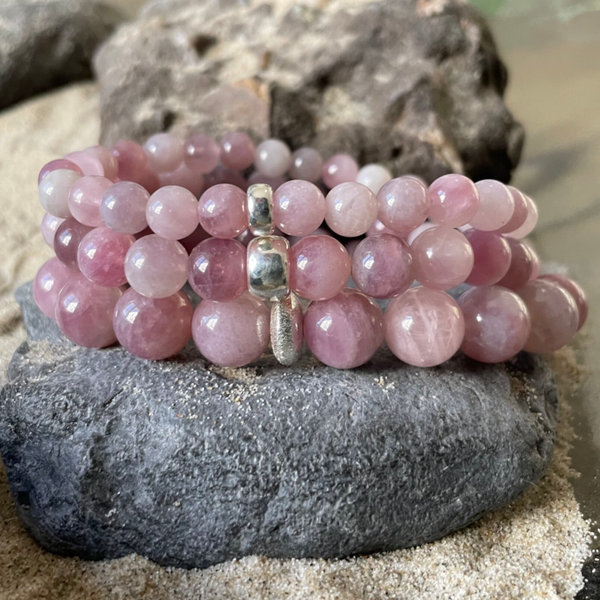 ROSENQUARZ Edelstein Armband | 925 Sterling Silber | 10 mm | PFINGSTROSE