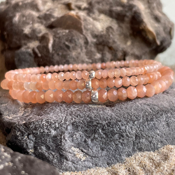 PFIRSICHMONDSTEIN Edelstein Armband | minimalistischer Schmuck | 925 Sterling Silber | 3 mm Rondelle | PFIRSICHBLÜTE