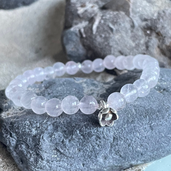 ROSENQUARZ Edelstein Armband | 95-99 % Feinsilber Karen Hill Tribe | BLÜTENZAUBER