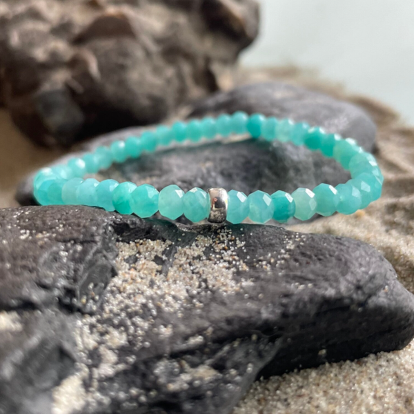 AMAZONIT Edelstein Armband | minimalistischer Schmuck | 925 Sterling Silber Rondell | 4 mm Rondelle | SOMMERWIND