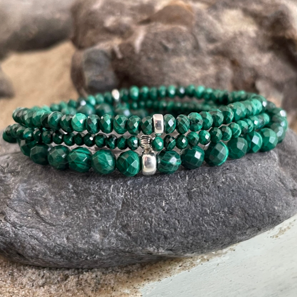 MALACHIT Edelstein Armband | 925 Sterling Silber | 4 mm Rondelle | FARNWEDEL