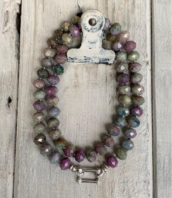 RUBIN IN ZOISIT Edelstein Choker Halskette | 925 Sterling Silber | handgeknüpft | 8 mm | WUNDERTÜTE