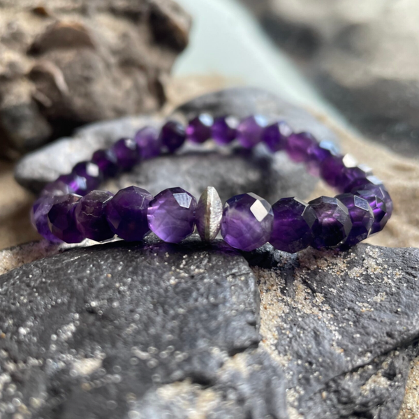 AMETHYST Edelstein Armband | minimalistischer Schmuck | 925 Sterling Silber | ca. 7,5 - 8 mm Rondelle | HEIDEBLÜTE