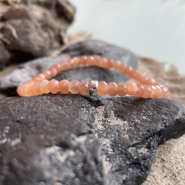SONNENSTEIN Edelstein Armband | 925 Sterling Silber | 5 mm Rondelle | ABENDSONNE