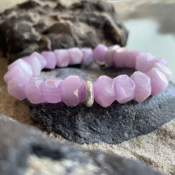KUNZIT Edelstein Armband | minimalistischer Schmuck | 925 Sterling Silber | Rondelle ca. 10 - 14 mm | FRÜHLINGSGEFÜHLE