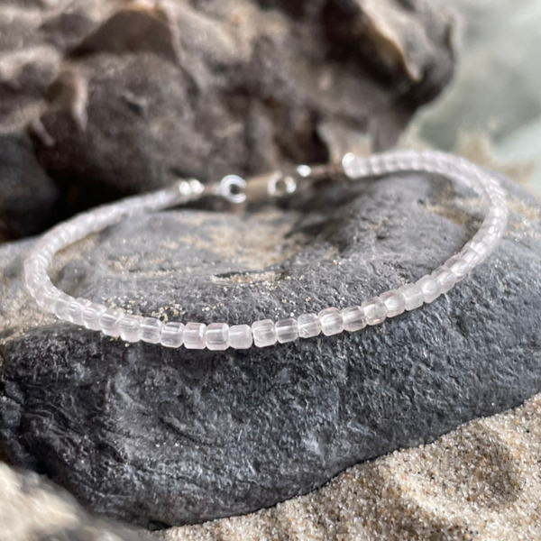 ROSENQUARZ Edelstein Armband | 925 Sterling Silber | 2,5 mm | ROSENANHAUCH