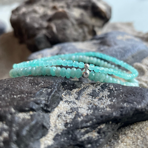 AMAZONIT Edelstein Armband | minimalistischer Schmuck | 925 Sterling Silber Perle | ca. 2,5 mm quadratisch | EISVOGEL