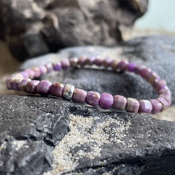 LEPIDOLITH Edelstein Armband | 925 Sterling Silber | Tafelschliff | 4 mm | SCHMETTERLINGSFLIEDER