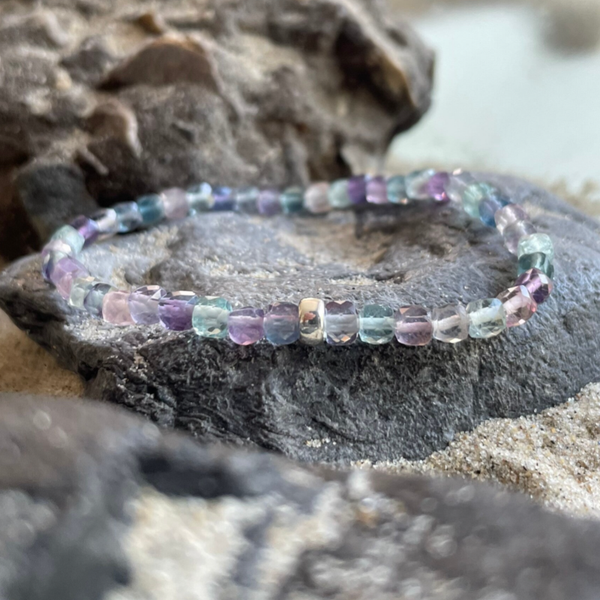 FLUORIT Edelstein Armband | minimalistischer echter Schmuck | 925 Sterling Silber | 4 mm | SOMMERSTIMMUNG