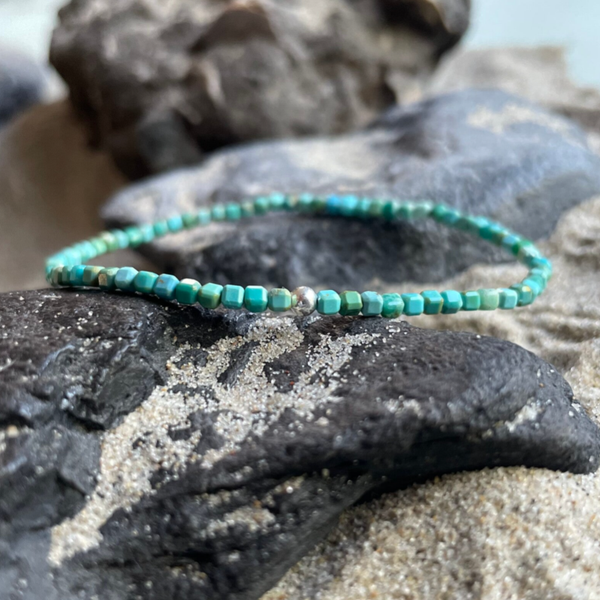 TÜRKIS Edelstein Armband | handgefertigter echter Schmuck | 925 Sterling Silber Perle | 2 mm quadratisch | HIMMELSELIG