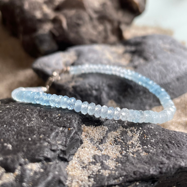 AQUAMARIN Edelstein Fußkettchen | 925 Sterling Silber | 4 mm Rondelle Farbverlauf | HIMMELSGLÜCK