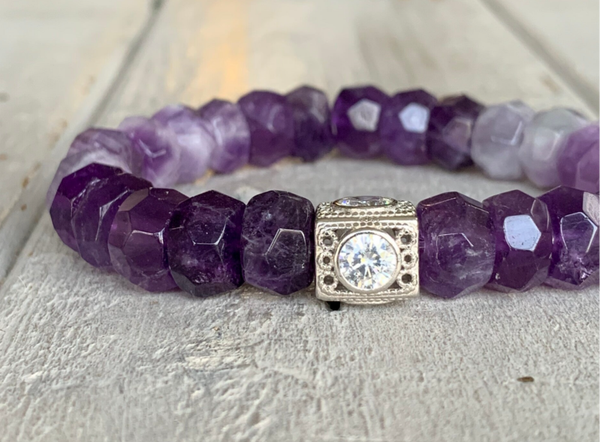 AMETHYST Edelstein Armband | 925 Sterling Silber | 10 mm | LEUCHTKRAFT