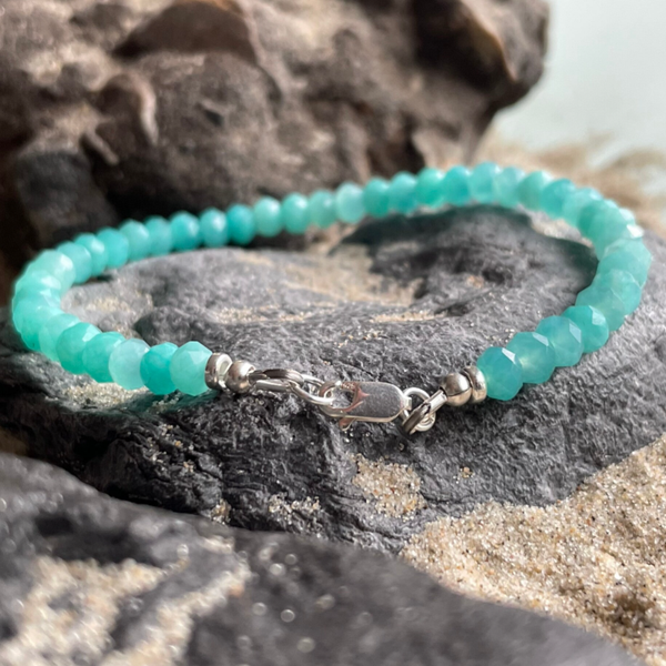 AMAZONIT Edelstein FUßKETTCHEN | minimalistischer Schmuck | 925 Sterling Silber Verschluss | 4 mm Rondelle | SOMMERWIND