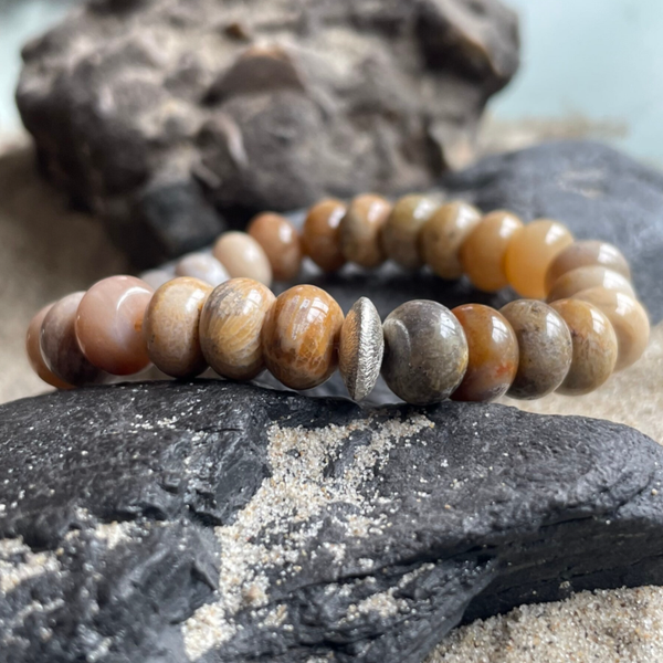 FOSSILIEN Armband | handgefertigter Schmuck | 925 Sterling Silber | 8 mm Rondelle | TIEFENENTSPANNT