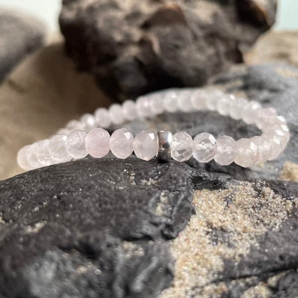ROSENQUARZ Edelstein Armband | handgefertigter Schmuck | 925 Sterling Silber | 6 mm | ROSENMORGEN