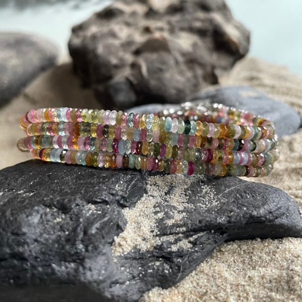 TURMALIN Edelstein Halskette | kurzer Choker | 925 Sterling Silber KARABINER | 4 mm Rondelle | BLÜTENKONFETTI