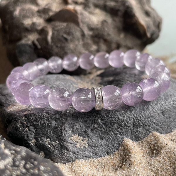 LAVENDEL AMETHYST Edelstein Armband | handgefertigter Schmuck | 925 Sterling Silber Micro-Pavè-Zirkonia | 8 mm | LAVENDELWASSER SPARKLE