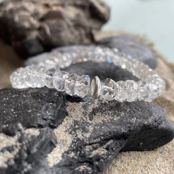BERGKRISTALL Edelstein Armband | 925 Sterling Silber strukturiert | minimalistischer echter Schmuck | 8 mm | GLANZSTÜCK