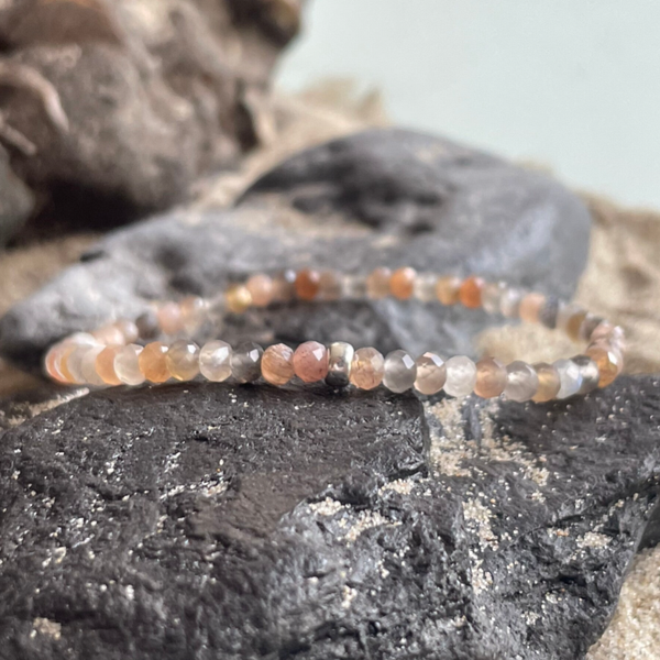 SONNEN- & MONDSTEIN Edelstein Armband | 925 Sterling Silber | 4 mm Rondelle | SOMMERFLIMMERN