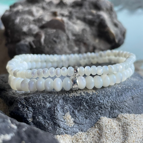 TROCHUSMUSCHEL Armband | Naturmuscheln 4 oder 6 mm Rondelle | 925 Sterling Silber | KITE-45
