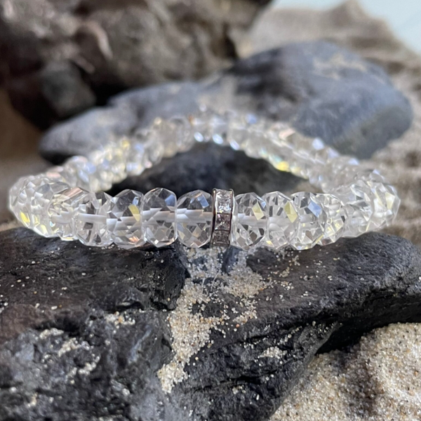 BERGKRISTALL Edelstein Armband | 925 Sterling Silber mit Micro-Pavè-Zirkonia | minimalistischer echter Schmuck | 8 mm | GLANZSTÜCK SPARKLE