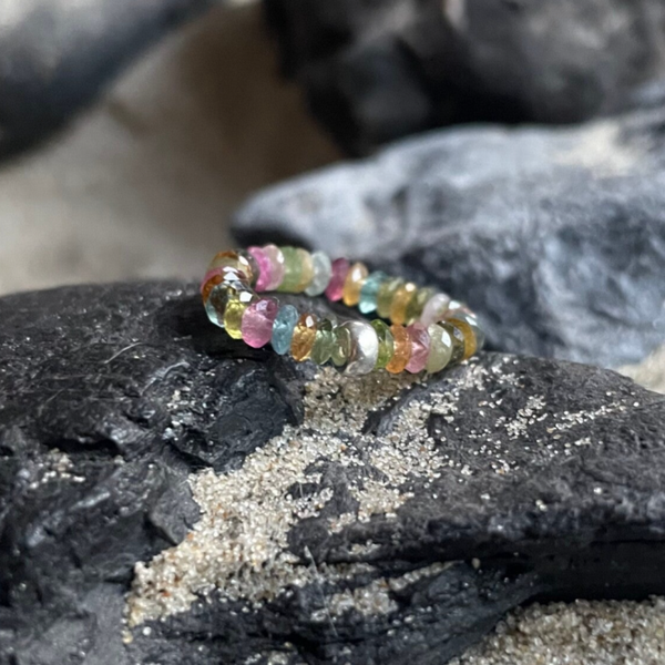 TURMALIN Edelstein Ring | handgefertigter Schmuck | 925 Sterling Silber | 4 mm Rondelle | BLÜTENKONFETTI