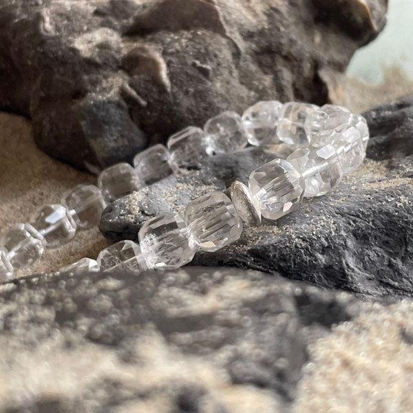 BERGKRISTALL Edelstein Armband | eleganter Tafelschliff | 925 Sterling Silber | ca. 8,5 mm | LICHTSPIELHAUS