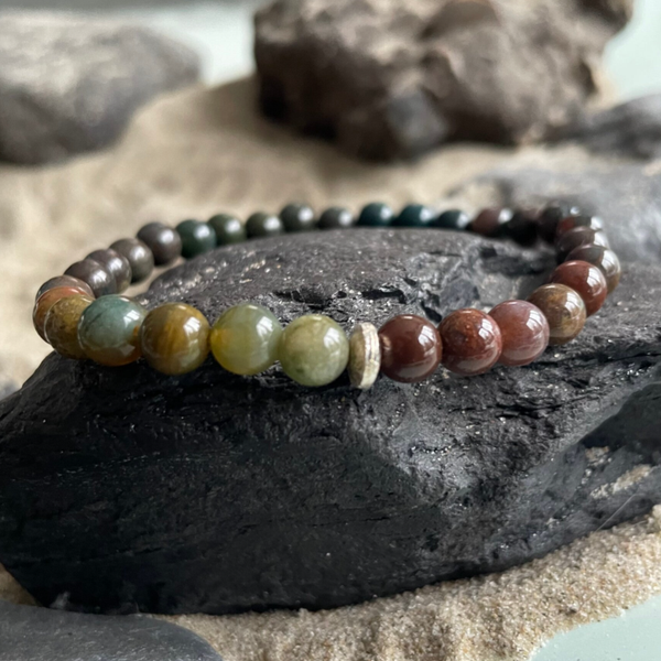 FARBVERLAUF ACHAT Edelstein Armband | 925 Sterling Silber Rondell | 6 mm | WALDSPAZIERGANG