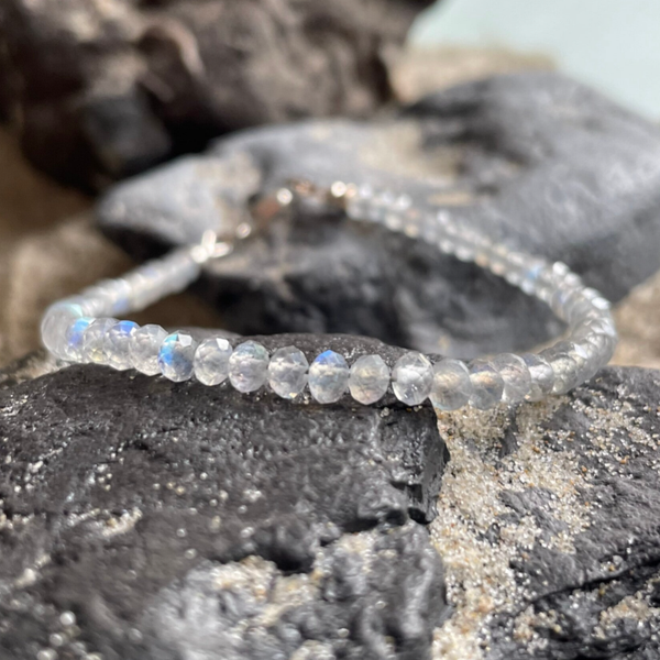 LABRADORIT Edelstein Fußkettchen | 925 Sterling Silber Verschluss | 4 mm Rondell | GÄNSEFÜßCHEN