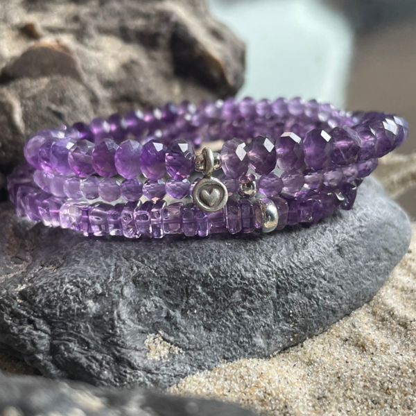 AMETHYST Edelstein Armband | 95 - 99 % Feinsilber Anhänger Karen Hill Tribe | 6,5 mm Rondelle | GRILLENGESANG