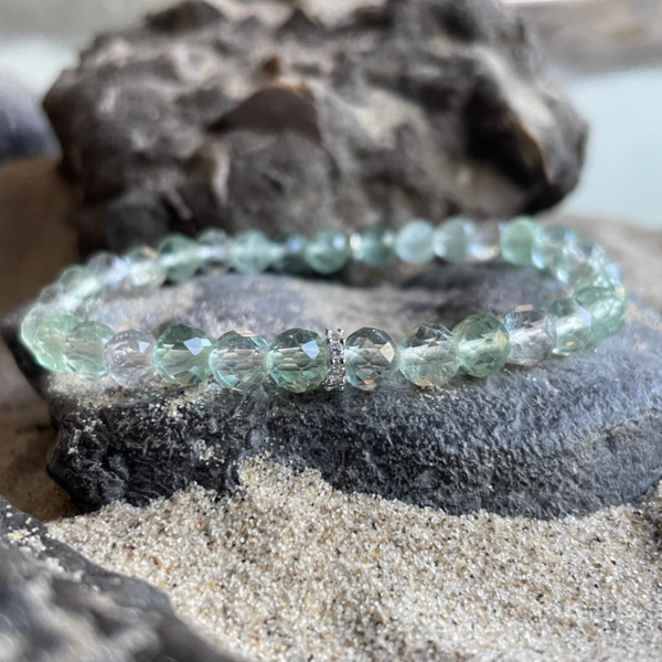 FLUORIT Edelstein Armband & MITBRINGSEL | 2-tgl. Schmuck-Set | Micro-Pavè-Zirkonia mit 925 Sterling Silber | 6 mm | WASSERLILIE SPARKLE