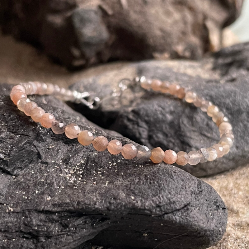 SONNEN- & MONDSTEIN Edelstein Fußkettchen | 925 Sterling Silber | 3 mm | SONNENAUFGANG
