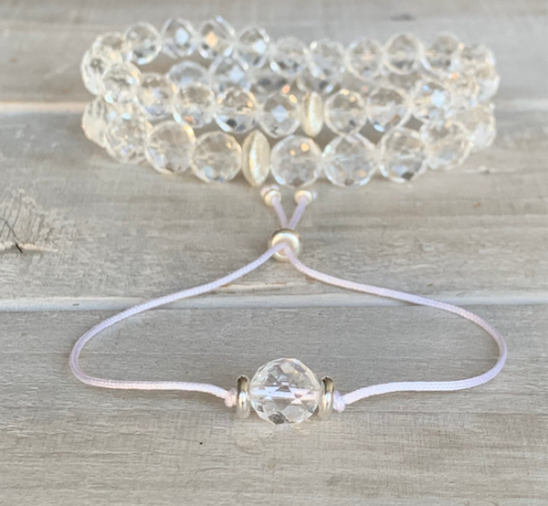 BERGKRISTALL Seidenarmband Edelstein | 925 Sterling Silber | 8 oder 10 mm | WASSERFALL FREUNDSCHAFT