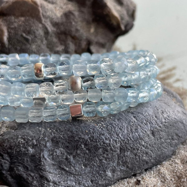 AQUAMARIN Edelstein Armband | 925 Sterling Silber | 4 mm | WELLENRAUSCHEN