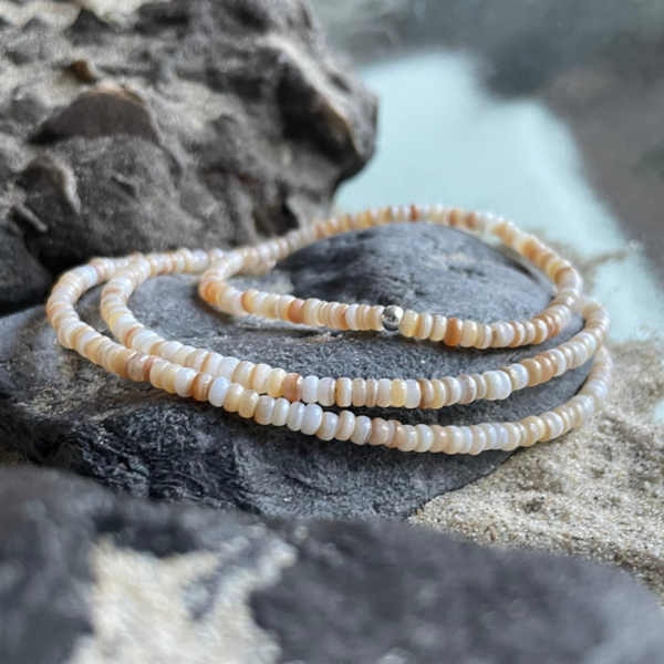 Muschel Armband | Heishi Naturmuscheln 4 mm  | 925 Sterling Silber | KITE-44