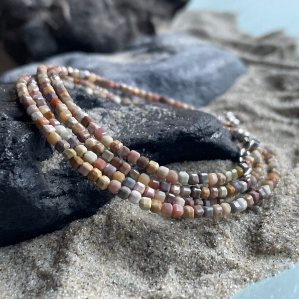 ACHAT Edelstein Armband | echter Edelsteinschmuck in Naturnuancen | 925 Sterling Silber | ca. 2 mm quadratisch | NATURSEELE