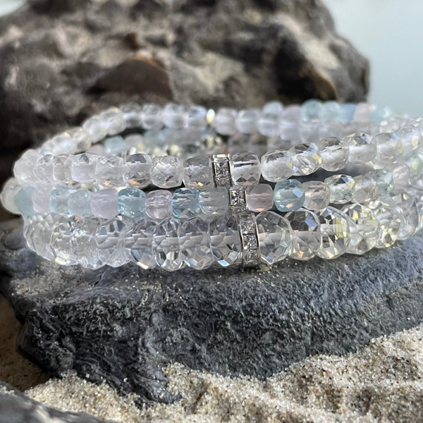 BERGKRISTALL Edelstein Armband | handgefertigter Schmuck | 925 Sterling Silber mit Micro-Pavè-Zirkonia | ca. 4 mm quadratisch | SEELENREISE SPARKLE