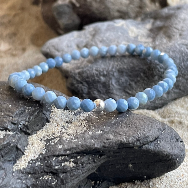 OPAL Edelstein Armband | 925 Sterling Silber | 4 mm | HIMMELBLAU