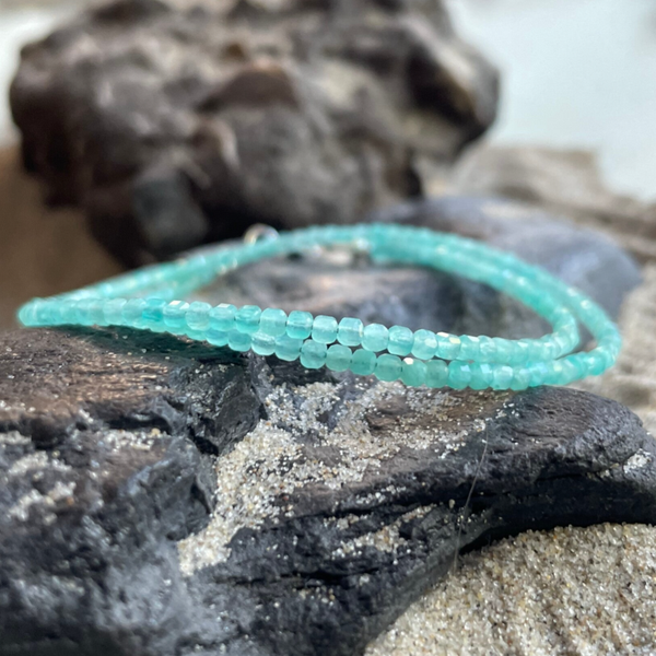 AMAZONIT Edelstein Halskette | kurzer Choker | handgefertigter echter Schmuck | 925 Sterling Silber | 2,5 mm quadratisch | EISVOGEL