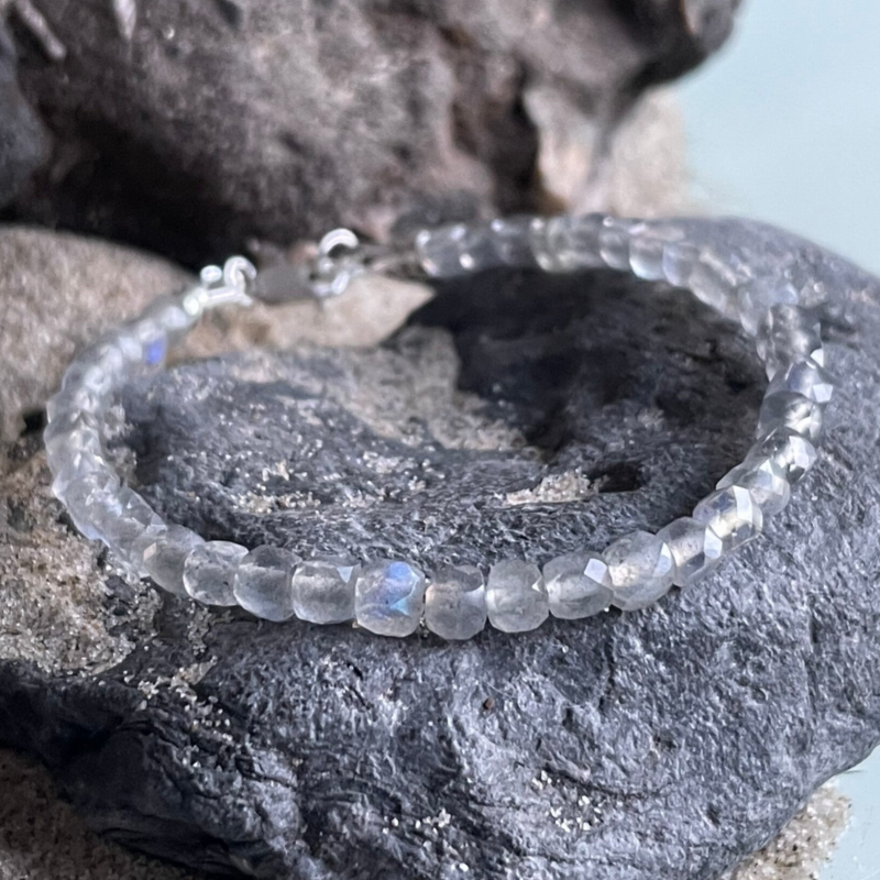 LABRADORIT Edelstein Fußkettchen | 925 Sterling Silber Verschluss | 3 - 3,5 mm | HIMMELSGLANZ MINI