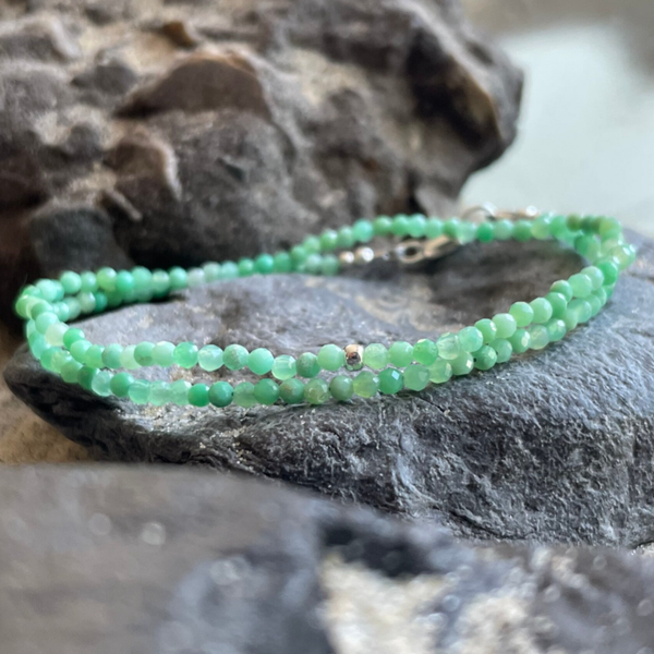 CHRYSOPRAS Edelstein Armband | 925 Sterling Silber | 2 mm | SOMMERLIEBE